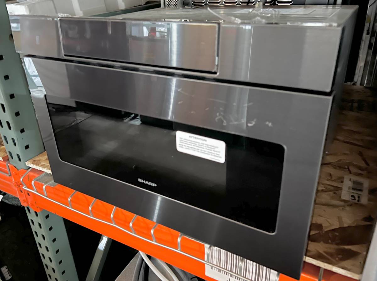 24 Inch Microwave Drawer SMD2470AH Sharp Black Stainless Steel * New Open Box Easy Touch, Hidden Control Panel,  Sensor Cook, Design Flexibility, Timer, 1,000 Watts,  1.2 cu. ft. Capacity, Reheat Keep Warm