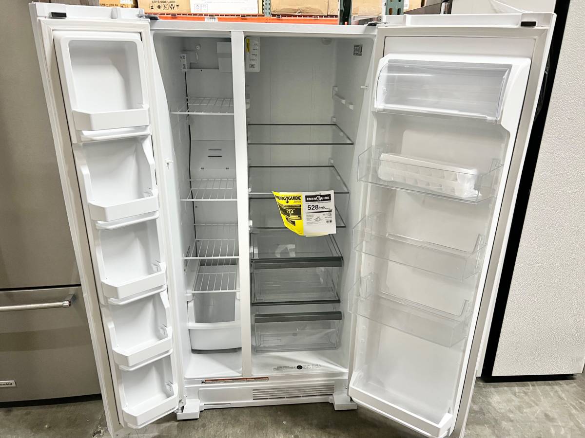 33 INCH Whirlpool WRS312SNHW Side by Side Refrigerator White * NEW * Freestanding 21.72 Cu. Ft. , Adjustable Gallon Door Bins, LED Interior Lighting, Hidden Hinges, Frameless Glass Shelves, Optional Icemaker, White .