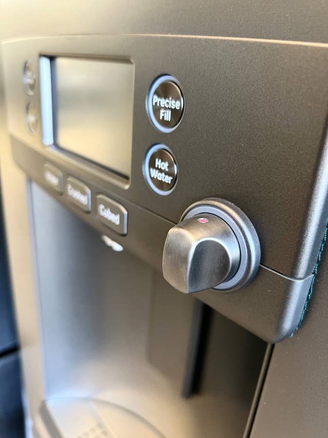 36 Inch GE Cafe CYE22TP3MJD1 Counter Depth French Door Refrigerator * New Open Box * Smart Refrigerator  22.2 Cu. Ft., Precise Fill, TwinChill Evaporators, Wi-Fi, Hot Water Dispenser, ADA  ENERGY STAR,Matte Black  Brushed Stainless Handles