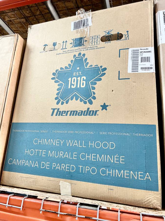 36 INCH Thermador Professional Series  HPCN36WS Wall Mount Range Hood 4-Speed, Blower (Sold Separately) Touch Control, LED Lighting, Baffle Filter, * New Open Box * Stainless Steel