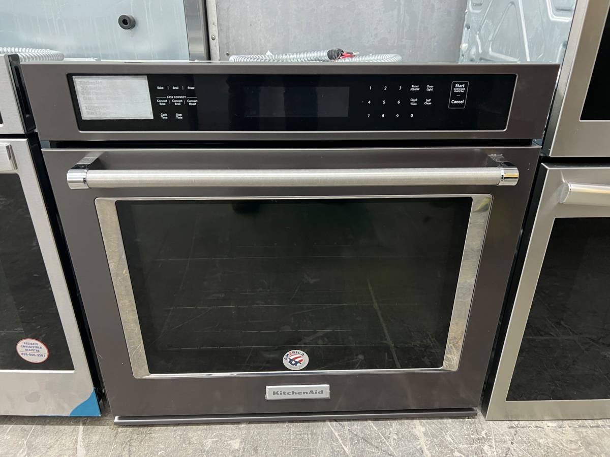 30 INCH KitchenAid KOSE500EBS Single Convection Electric Wall Oven 5 cu. ft., Even-Heat True Convection Oven, Easy Convect Conversion System, Self-Cleaning, * New Open Box * , ADA Black Stainless Steel, Print Shield Finish