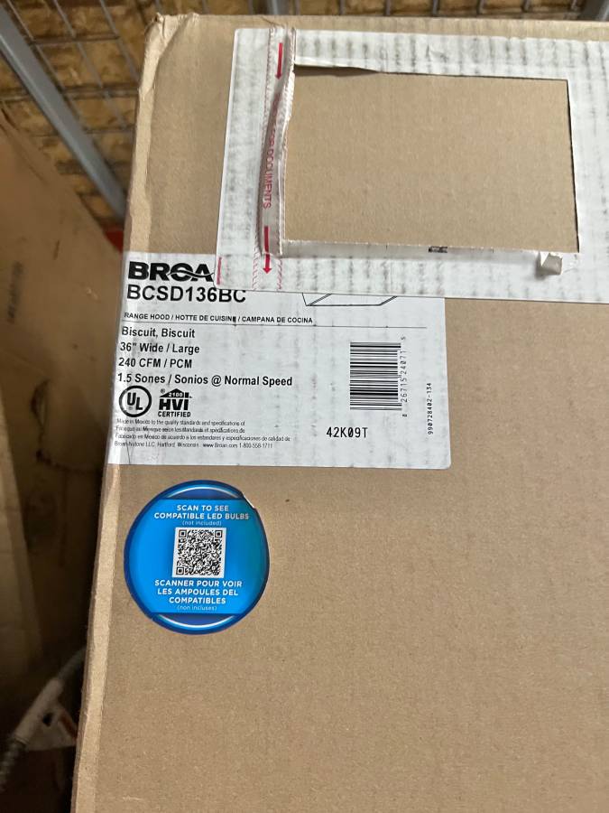 36 INCH Broan BCSD136BC Under Cabinet Range Hood 2 Speed , 250 CFM Blower , Halogen Lighting , Open Mesh Filters , ADA , UL Listed , HVI-2100 , Bisque , Beige , Off White * New Open Box *