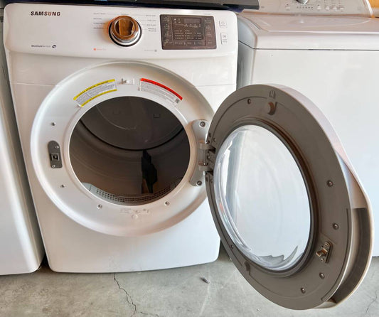 27 INCH Samsung DV42H5000EW Electric Dryer 7.5 cu. ft. White * New Open Box * Wrinkle Care , Vented , Reversible Door,Sensor Dry,Heavy Duty , Drum Light , Smart Care,Used Condition