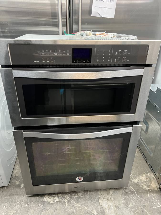 30 INCH Whirlpool WOC54EC0AS Microwave Combination Wall Oven Temperature Sensor, Steam, Self-Clean, 5.0 cu. ft. Self-Cleaning Oven 1.4 cu. ft. Microwave Hidden Bake Element Star-K Certified Sabbath Mode , Stainless Steel
