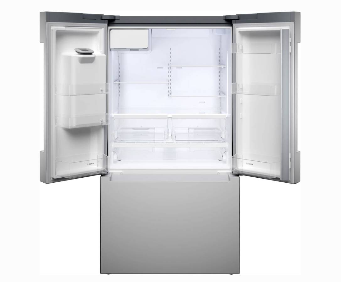36 INCH Bosch 100 Series B36FD10ENS Freestanding French Door Bottom Mount Smart Refrigerator 26 Cu. Ft. Total, Ice Water Dispenser, Quick Ice Pro, Water Filter, Bottle Fill, Anti-Fingerprint, Sabbath Mode ENERGY STAR