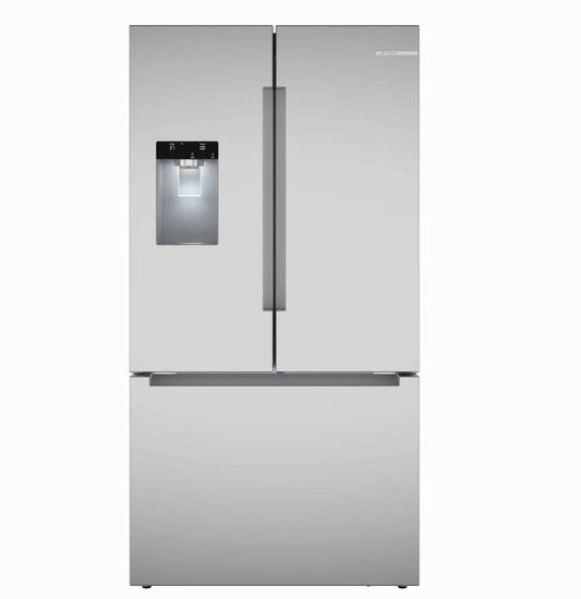 36 INCH Bosch 100 Series B36FD10ENS Freestanding French Door Bottom Mount Smart Refrigerator 26 Cu. Ft. Total, Ice Water Dispenser, Quick Ice Pro, Water Filter, Bottle Fill, Anti-Fingerprint, Sabbath Mode ENERGY STAR