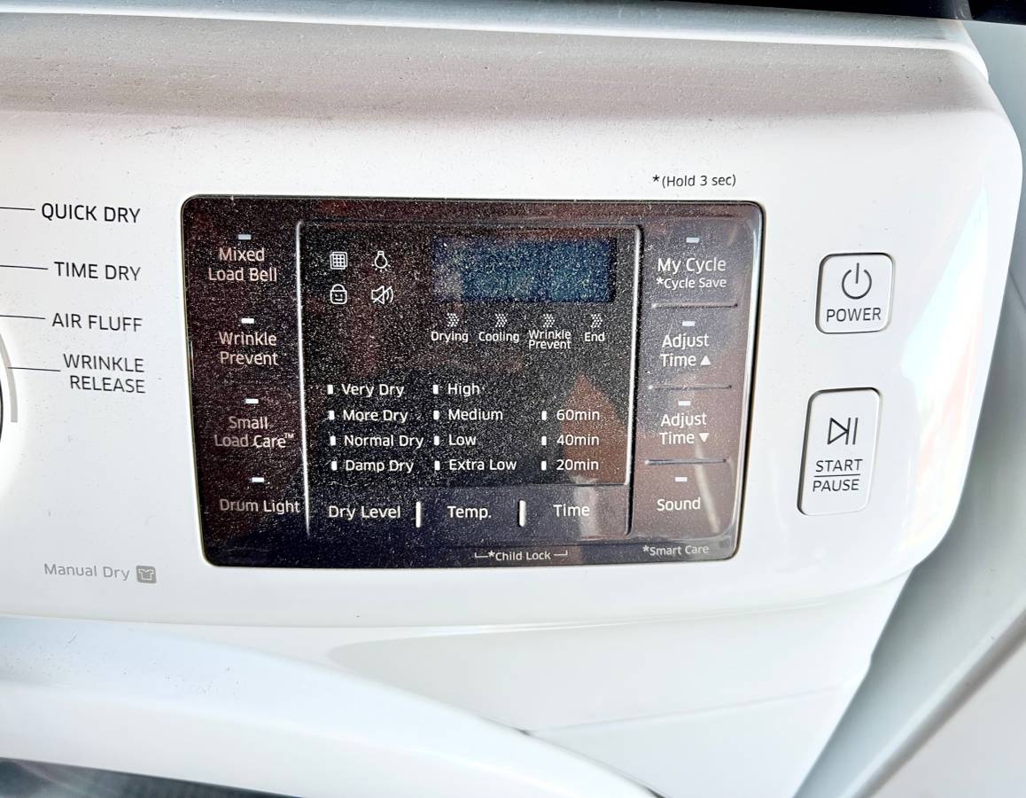 27 INCH Samsung DV42H5000EW Electric Dryer 7.5 cu. ft. White * New Open Box * Wrinkle Care , Vented , Reversible Door,Sensor Dry,Heavy Duty , Drum Light , Smart Care,Used Condition