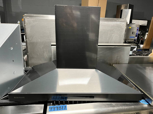 36 INCH Samsung NK36K7000WG 36 Inch Smart Wall Mount Chimney Range Hood Wi-Fi Bluetooth, 600 CFM, 3 Speeds, LED Cooktop Lighting, Digital Touch Controls, ADA , Black Stainless Steel, New Open Box