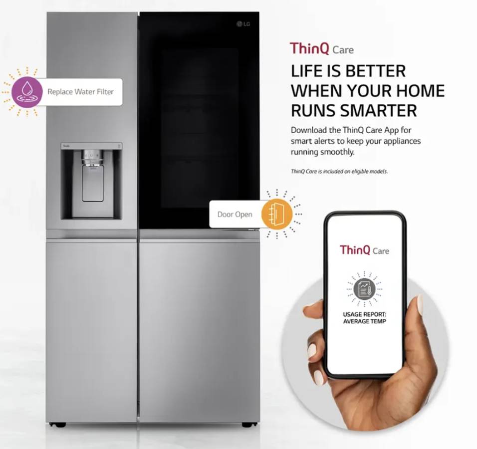 36 INCH LG LRSOS2706S Side by Side Refrigerator  Freestanding Smart  27.1 Cu. Ft.,  Edge-to-Edge Insta View, Dual Ice Maker, UV nano Dispenser,  Cool Guard Panel, ADA Compliant, ENERGY STAR  Print Proof Stainless Steel  * New Open Box *