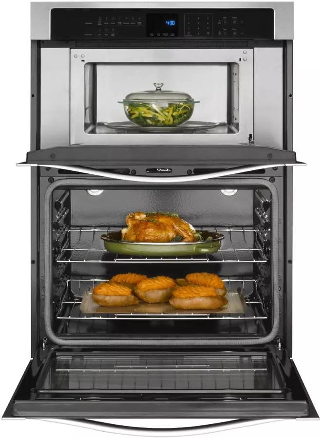 30 INCH Whirlpool WOC54EC0AS Microwave Combination Wall Oven Temperature Sensor, Steam, Self-Clean, 5.0 cu. ft. Self-Cleaning Oven 1.4 cu. ft. Microwave Hidden Bake Element Star-K Certified Sabbath Mode , Stainless Steel
