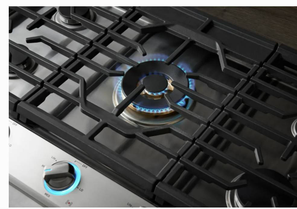 36 INCH SAMSUNG NA36N7755TG Gas Cooktop 5 Sealed Burners Continuous Grates , 22K Btu Dual Ring Burner , Wok Grate , LED Lit Knobs , LP Conversion Kit , ADA * New Open Box * , Fingerprint Resistant Black Stainless Steel .