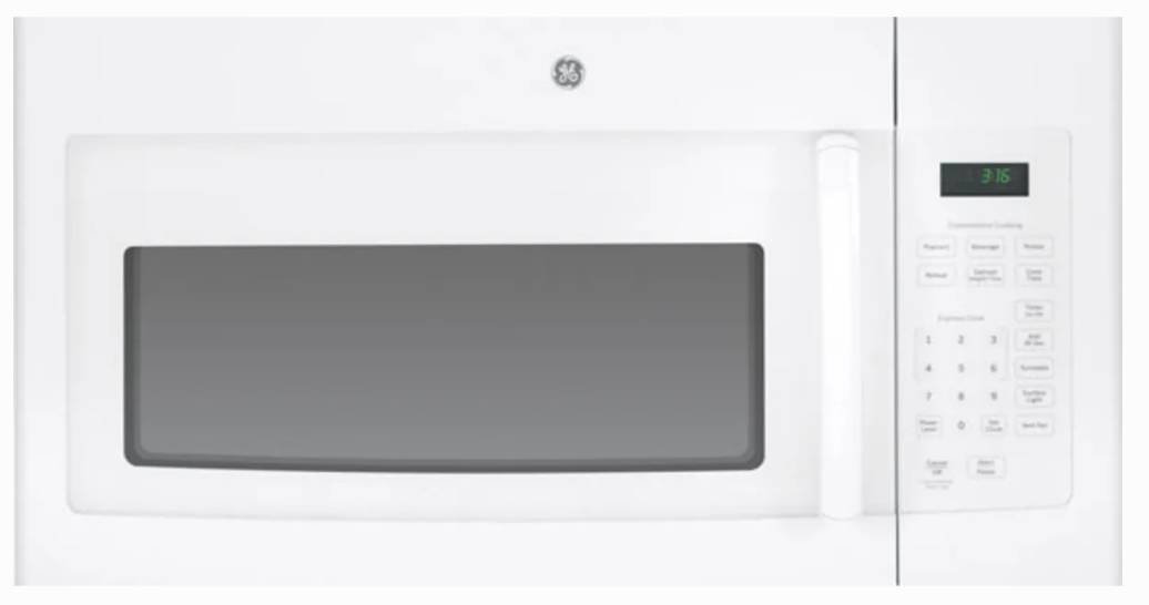 30 INCH GE JVM3160DFWW Over-the-Range Microwave Oven with 1.6 cu. ft., 300 CFM Exhaust Fan, 1,000 Cooking Watts, Auto Time Defrost * New Open Box * White