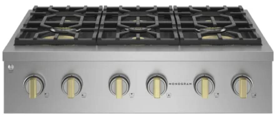 36 INCH GE Monogram ZGU366NTSS Gas Rangetop * New Open Box * Slide-In Professional Gas Rangetop 6 Sealed Burners Continuous Grates Custom Color LED Accent Lighting Reversible Wok Grates, WiFi CSA ADA , Stainless Steel