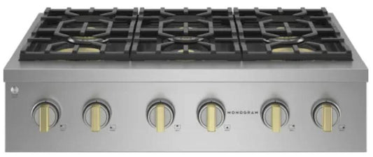 36 INCH GE Monogram ZGU366NTSS Gas Rangetop * New Open Box *  Slide-In Professional Gas Rangetop 6 Sealed Burners Continuous Grates Custom Color LED Accent Lighting Reversible Wok Grates, WiFi CSA ADA , Stainless Steel