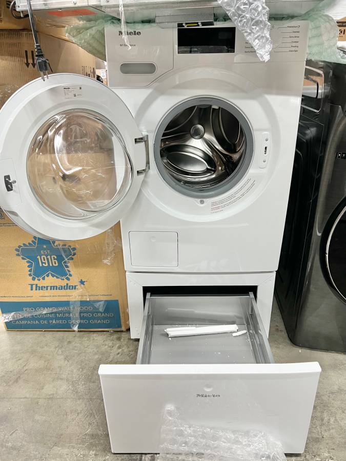 24 INCH Miele WXD160WCS Front Load Smart Washer 2.26 Cu. Ft., Honey comb Drum, Direct Sensor User Interface, WiFi, Mobile Control, Cap Dos, 1600 RPM Spin Speed, 11 Wash Programs, Sanitize, Soft Steam Option