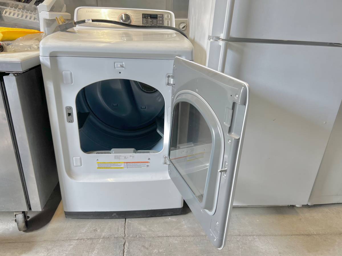 27 INCH Samsung DVE50M7450W Electric Dryer ,Multi-Steam, Wrinkle Prevent Option, Sensor Dry, 11 Dry Cycles, Smart Care, 4-Way Venting, Eco Dry, Reversible Door 7.4 cu. ft. , White
