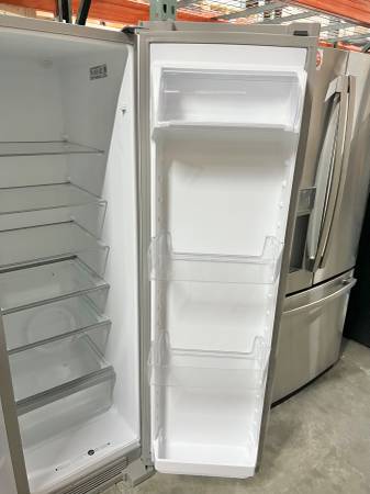 36 Inch Whirlpool Side by Side Refrigerator New Open Box *Refrigerator 24.55 Cu. Ft. , Can Caddy, Frameless Glass Shelves, External Ice and Water Dispenser, EveryDrop Water Filtration, ADA Fingerprint Resistant Stainless Steel