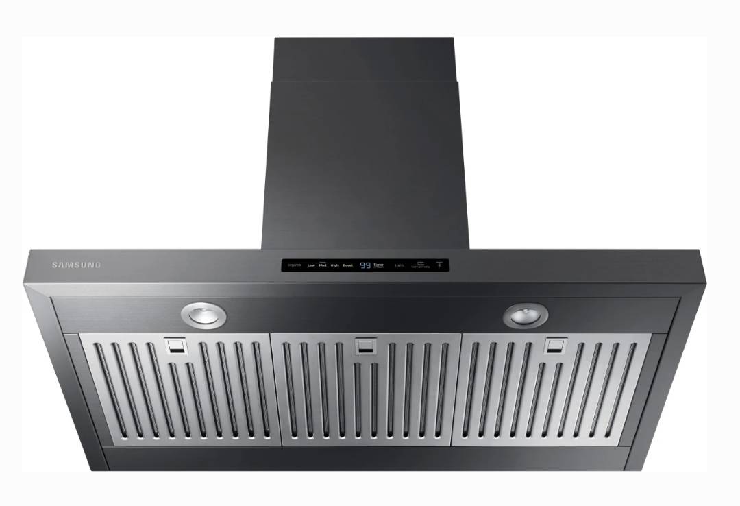 36 INCH Samsung NK36K7000WG 600 CFM Wall Mount Chimney Range Hood New * Open Box * Wi-Fi , 650 CFM Blower , Dishwasher Safe Filters, LED Lights , Black Stainless Steel , ADA Compliance , 3 Speeds.