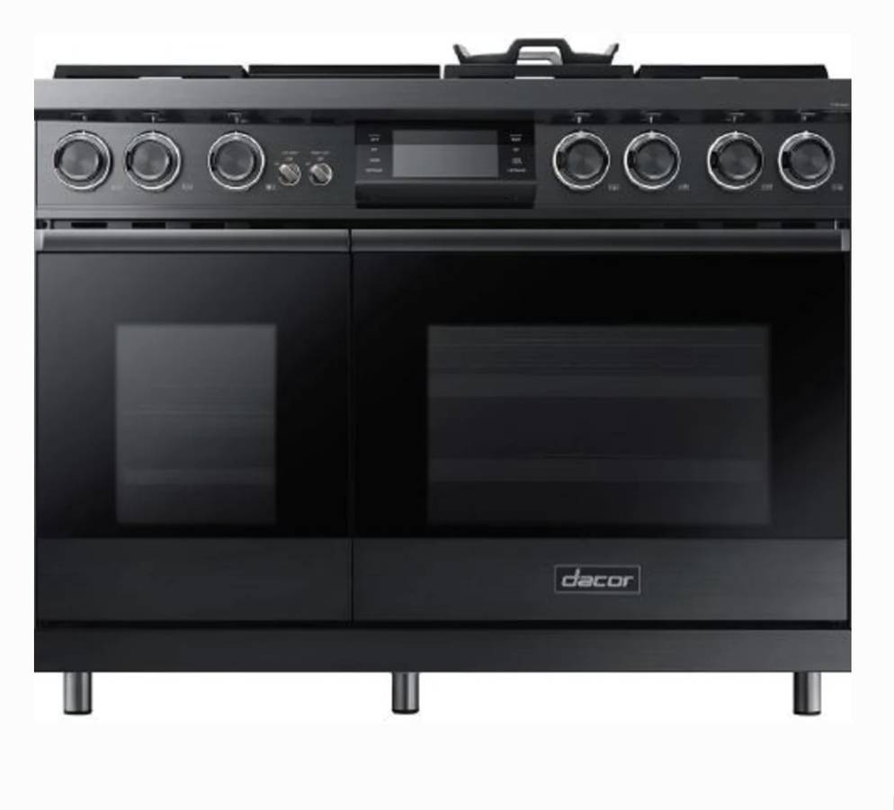 48 INCH Dacor Contemporary DOP48M96DLM Freestanding Professional Dual Fuel Smart Range with 6 Sealed Burners, Double Oven, 6.6 Cu. Ft. , Steam, Self-Clean, Dual-Stack Burners, Electric Griddle, Graphite Stainless, Gas * New Open Box *