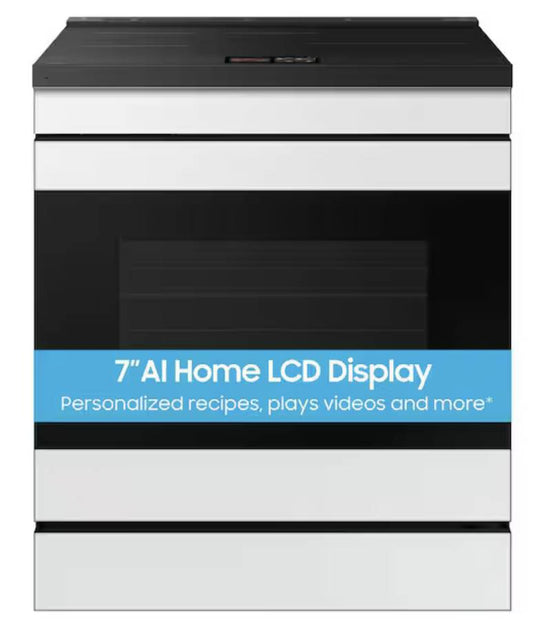 Samsung BESPOKE NSI6DB990012 Slide-In Induction WHITE Range,Convection 6.3 cu. ft. Convection+ Oven, Sync Burner, Storage Drawer, Air Fry, Sabbath Mode, Self Steam Clean, ADA Compliant, ENERGY STAR White Glass .