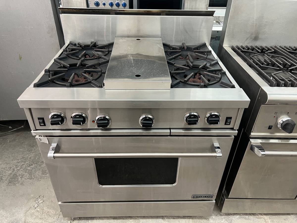 36 INCH Garland Gas Range, 4 Burner with Griddle ,Convection Oven, Stainless Steel , Used Condition ,