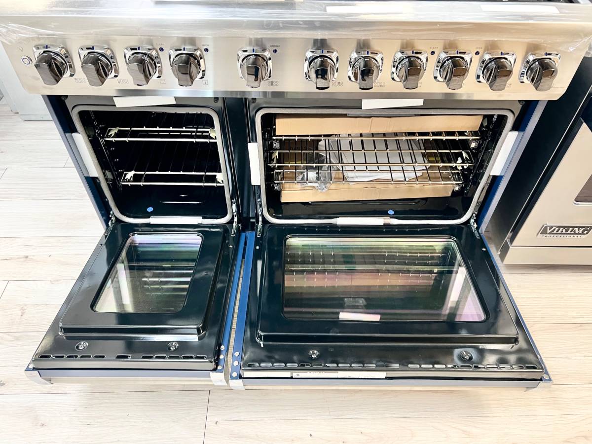 48 INCH Viking 5 Series VDR5486GSB Freestanding Professional Dual Fuel Range 6 Sealed Burners, Double Oven, 7.3 Cu. Ft. Total Capacity, Self-Clean, Vari Simmer Sure Spark Ignition, Griddle Slate Blue, Natural Gas , New Open Box