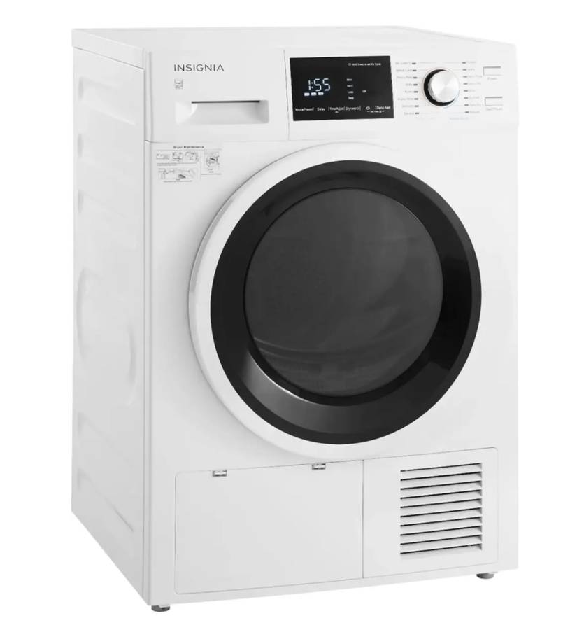 24 INCH Insignia 4.4 Cu. Ft. Stackable Electric Dryer Ventless *New Open Box * White , 16 Cycle , Ventless , Energy Star Certified , Damp Dry Signal , LCD Screen with Knob , 4.4 CU FT ,