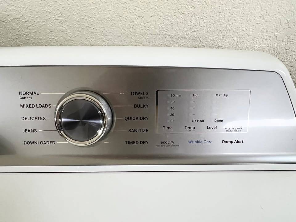27 INCH GE Profile PTD60EBSRWS Electric Dryer 7.4 Cu. Ft. Sanitize Built-In WiFi Powered by SmartHQ, Washer Link, Sanitize Cycle, My Cycle, Quick Dry, Sensor Dry, Eco Dry, * New Open Box * Energy Star, White .