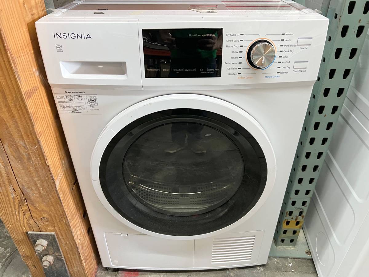 24 INCH Insignia 4.4 Cu. Ft. Stackable Electric Dryer Ventless *New Open Box * White , 16 Cycle , Ventless , Energy Star Certified , Damp Dry Signal , LCD Screen with Knob , 4.4 CU FT ,