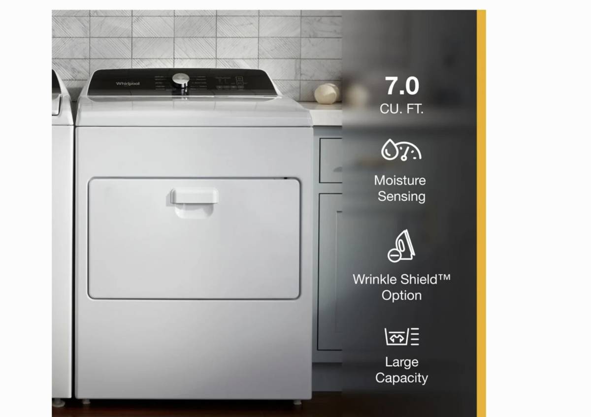 29 INCH Whirlpool WGD5010LW Gas Dryer 7.0 cu. * New Open Box * White Interior Light, 11 Dryer Programs, Moisture Sensing, Timed Dry, Wrinkle Shield, Air Only Cycle, Quick Dry, Static Reduce Option, End of Cycle Signal