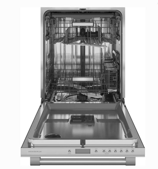 24 INCH GE MONOGRAM ZDT925SPNSS Fully Integrated Dishwasher Hard Food Disposer,  Quick Wash, Sabbath, LED, Deep Clean Silverware Jets,  Steam + Sani, 90+ Spray Jet Wash System Stainless Steel, Statement Handle .