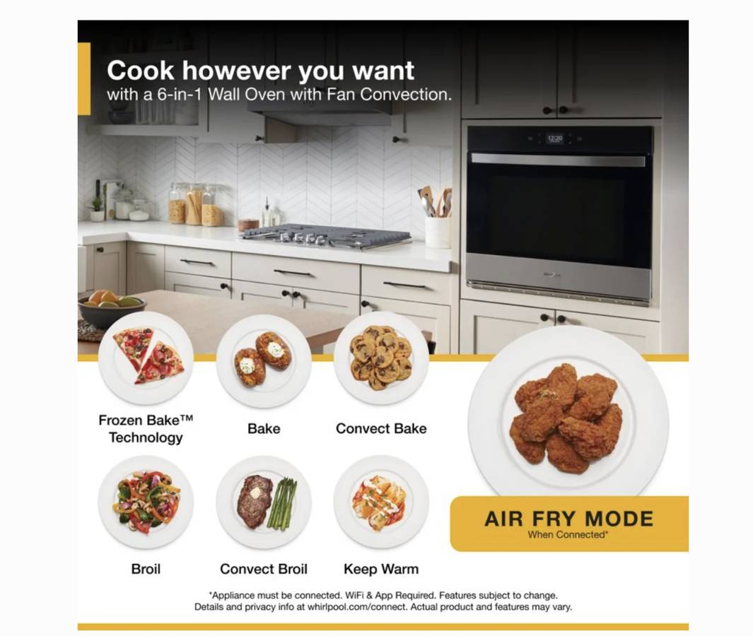 27 INCH Whirlpool WOES5027LW Single Wall Convection Oven, * New Open Box * 4.3 cu. ft. Fan Convection Oven, Steam Clean, Frozen Bake, Air Fry, Rapid Preheat, WiFi, ADA Compliant, Star K, White