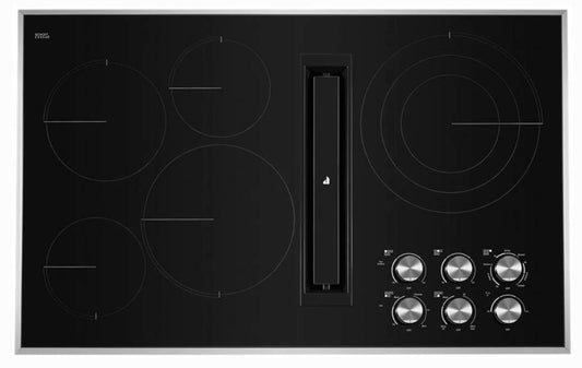 36 INCH JennAir ELECTRIC DOWNDRAFT JED3536GS Cooktop * NEW Glasstop 5 Element Burners, Ceramic Glass Surface, Triple-Choice Element, JX3 Downdraft Ventilation System, DuraFinish Glass Protection, Die-Cast Metal Knobs, Prop 65, UL, ADA Compliant , Black .