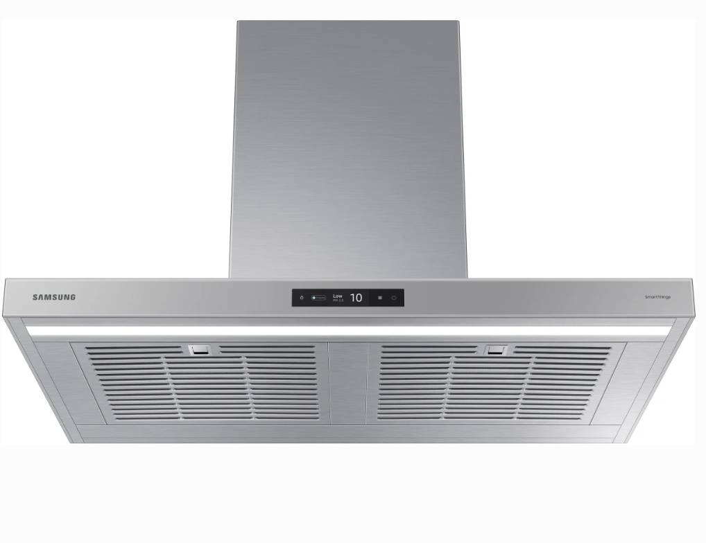 36 INCH Samsung NK36CB700WCG Smart Wall Mount Chimney Range Hood GREY * New Open Box 650 CFM , 4 Speed ,50 dBA, Wi-Fi Triple Air Sensor ,LED Bar Lighting ,Touch Controls , Dishwasher Safe Baffle Filters , ADA , CLEAN GRAY PANEL . Stainless Steel