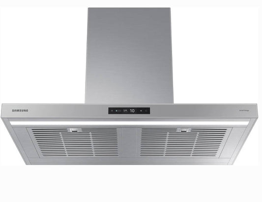 36 INCH Samsung NK36CB700WCG Smart Wall Mount Chimney Range Hood GREY * New Open Box  650 CFM , 4 Speed ,50 dBA, Wi-Fi Triple Air Sensor ,LED Bar Lighting ,Touch Controls , Dishwasher Safe Baffle Filters , ADA ,  CLEAN GRAY PANEL . Stainless Steel