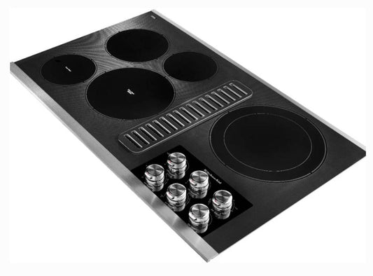 36 INCH KitchenAid KCED606GSS Electric Downdraft Cooktop NEW Open Box 5 Elements ,  Ceramic Glass Downdraft Ventilation ,  Even Heat Ultra Element , 300 CFM , 3 Speed Fan ,  Double Ring ,  Hot Surface Indicator , UL, Stainless Steel , Black .