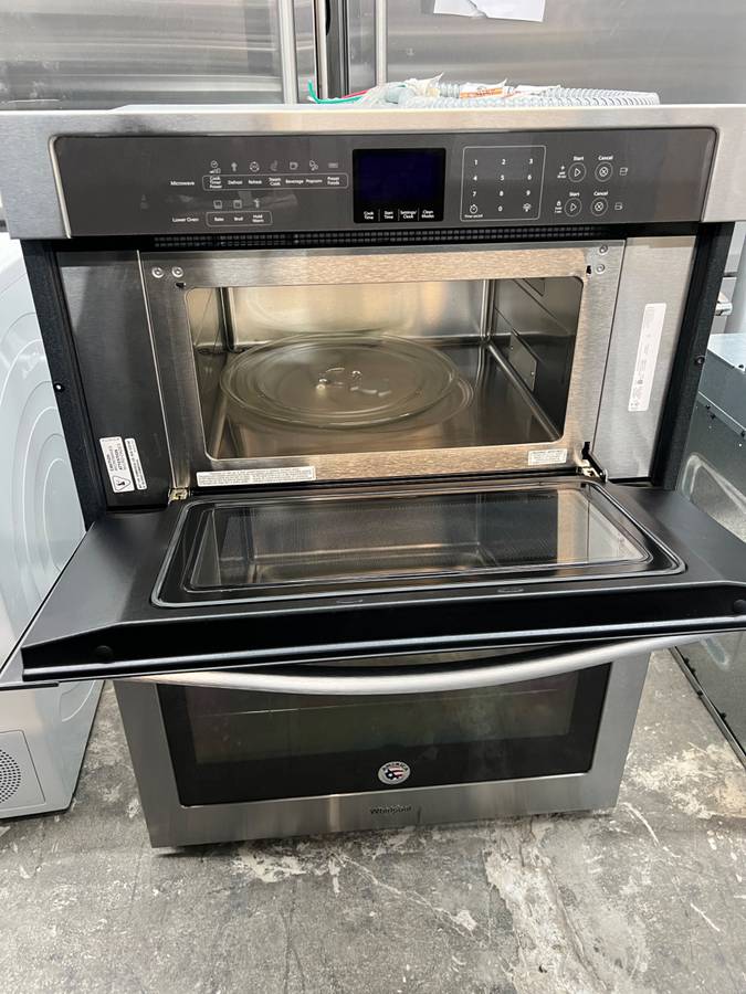 30 INCH Whirlpool WOC54EC0AS Microwave Combination Wall Oven Temperature Sensor, Steam, Self-Clean, 5.0 cu. ft. Self-Cleaning Oven 1.4 cu. ft. Microwave Hidden Bake Element Star-K Certified Sabbath Mode , Stainless Steel