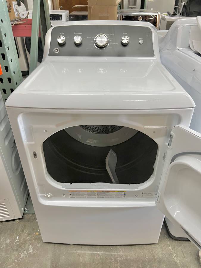 27 INCH GE GTD48EASWWB Front Load Electric Dryer 7.2 cu ft * New Open Box * Auto Dry, Powerful Venting, Large Diffuser, Aluminized Drum, Reversible Dryer Door, Shallow Depth Design Up Front Lint Filter , White