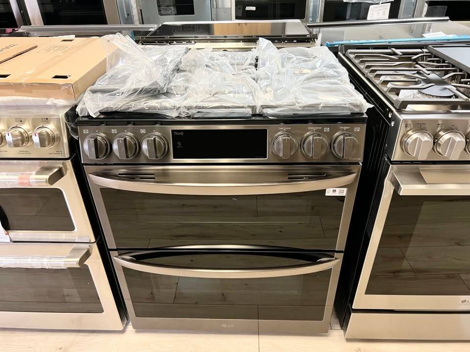30 INCH LG LTGL6937D Slide-In Gas Range, Double Oven, Air Fry, Smart * New Open Box * 5 Sealed Burners, Double Oven, 6.9 Cu. Ft. Pro Bake Convection, Air Fry, Touch Glass Controls, Wi-Fi, Print Proof Black Stainless Steel .