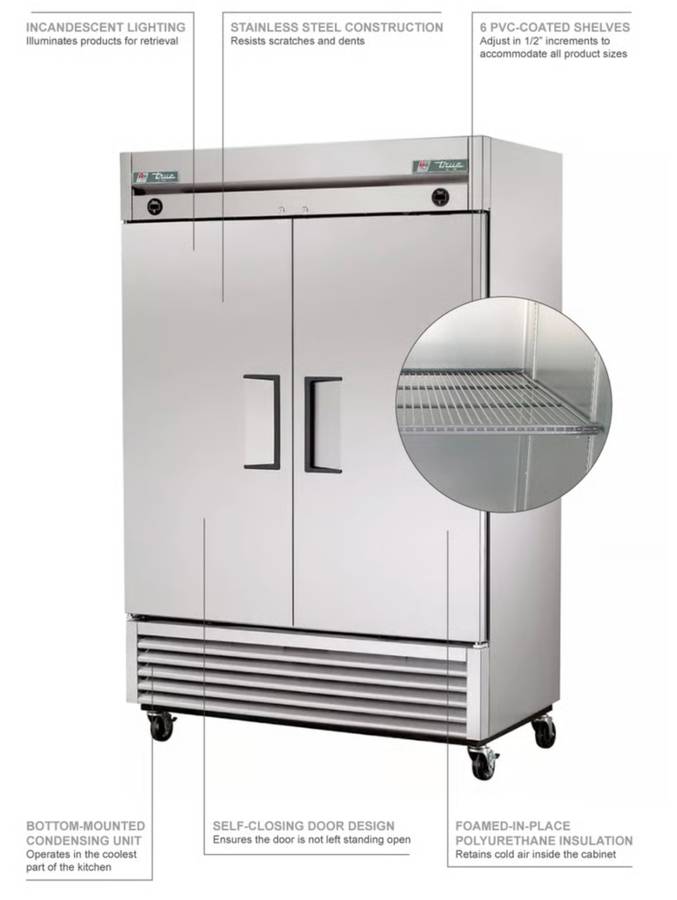 True T-49DT-HC 54 1/8" Two Section Combo Refrigerator Freezer NEW * Open Box Solid Doors, Dual Temp, 115v , Commercial , Stainless Steel .