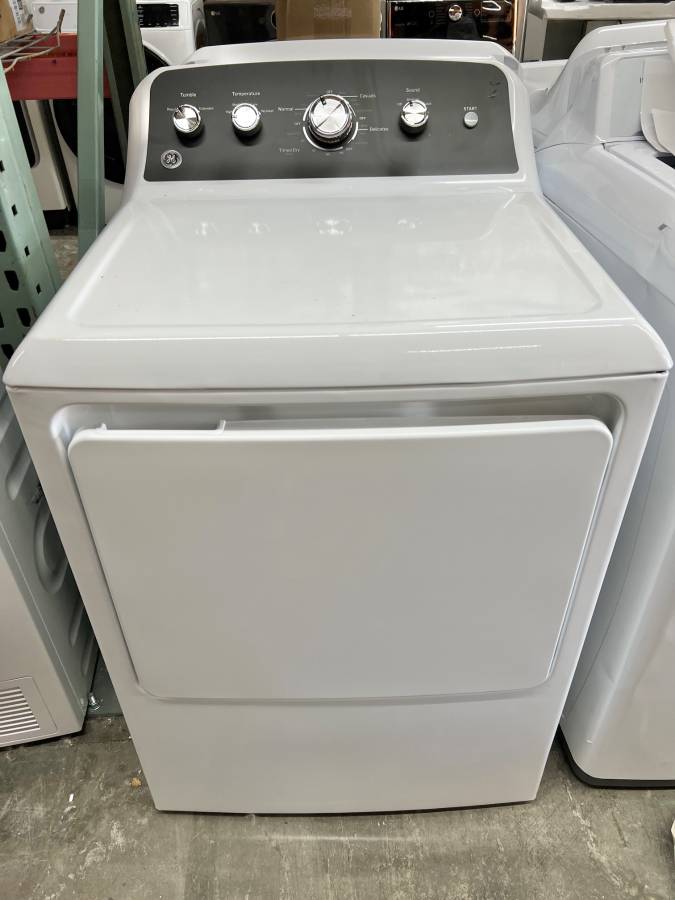 27 INCH GE GTD48EASWWB Front Load Electric Dryer 7.2 cu ft * New Open Box * Auto Dry, Powerful Venting, Large Diffuser, Aluminized Drum, Reversible Dryer Door, Shallow Depth Design Up Front Lint Filter , White