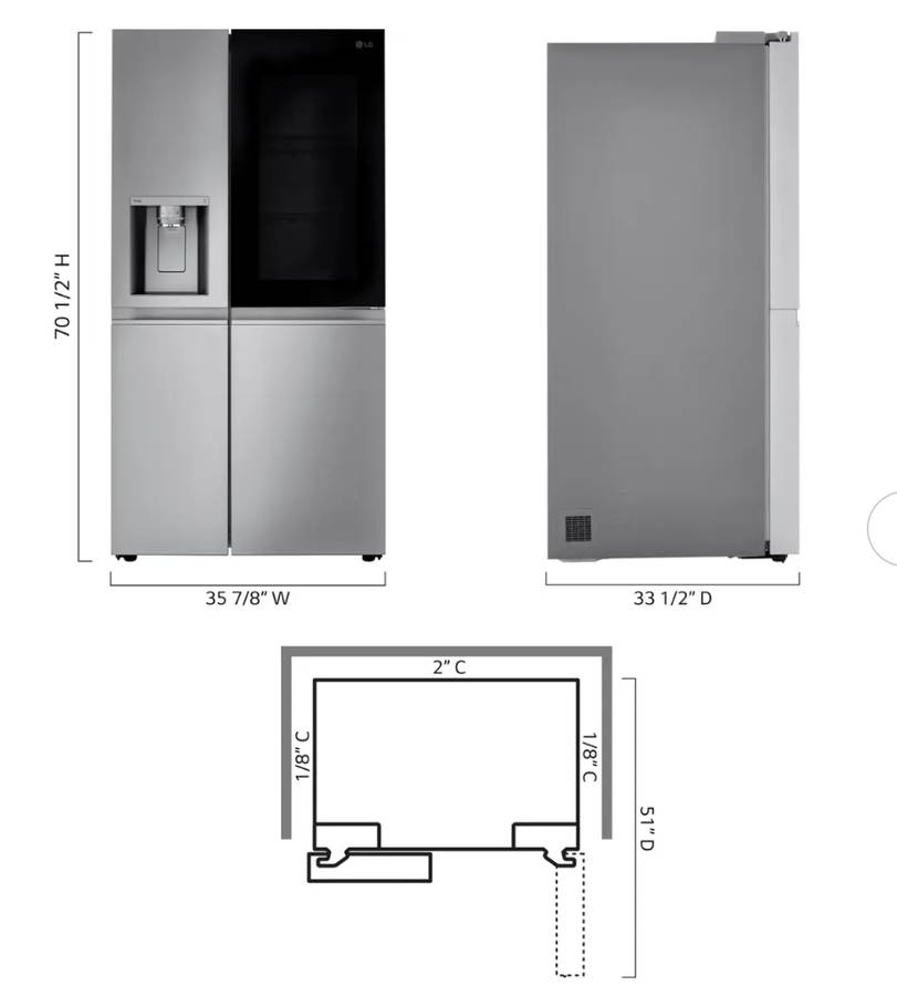 36 INCH LG LRSOS2706S Side by Side Refrigerator  Freestanding Smart  27.1 Cu. Ft.,  Edge-to-Edge Insta View, Dual Ice Maker, UV nano Dispenser,  Cool Guard Panel, ADA Compliant, ENERGY STAR  Print Proof Stainless Steel  * New Open Box *