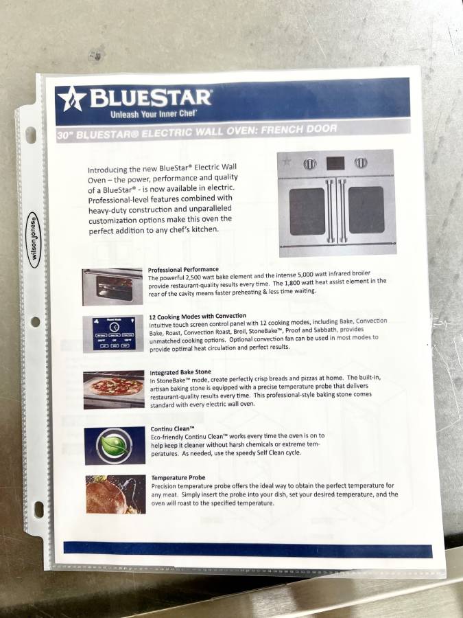BlueStar BSEWO30ECSD 30 Inch Single French Door Wall Convection Oven * New Open Box Self-Clean, 12 Cooking Modes, Temperature Probe, Baking Stone, French Door Swing and Sabbath Mode , Blue .