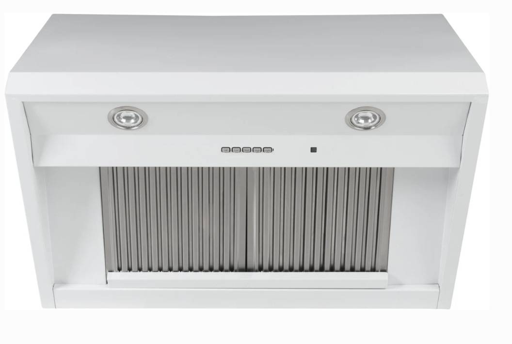 30 Inch GE Cafe CVW93044PWM Wall Mount Range Hood 600 CFM White * New Open Box * Commercial Wall Mount Range Hood ,  4 Speed , 600 CFM Blower , Push Button Control ,  LED Lights , Night Light , Chef Connect , Wi-Fi ,  UL , ADA , Matte White .