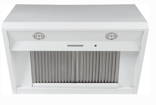 30 Inch GE Cafe CVW93044PWM Wall Mount Range Hood 600 CFM White * New Open Box * Commercial Wall Mount Range Hood ,  4 Speed , 600 CFM Blower , Push Button Control ,  LED Lights , Night Light , Chef Connect , Wi-Fi ,  UL , ADA , Matte White .