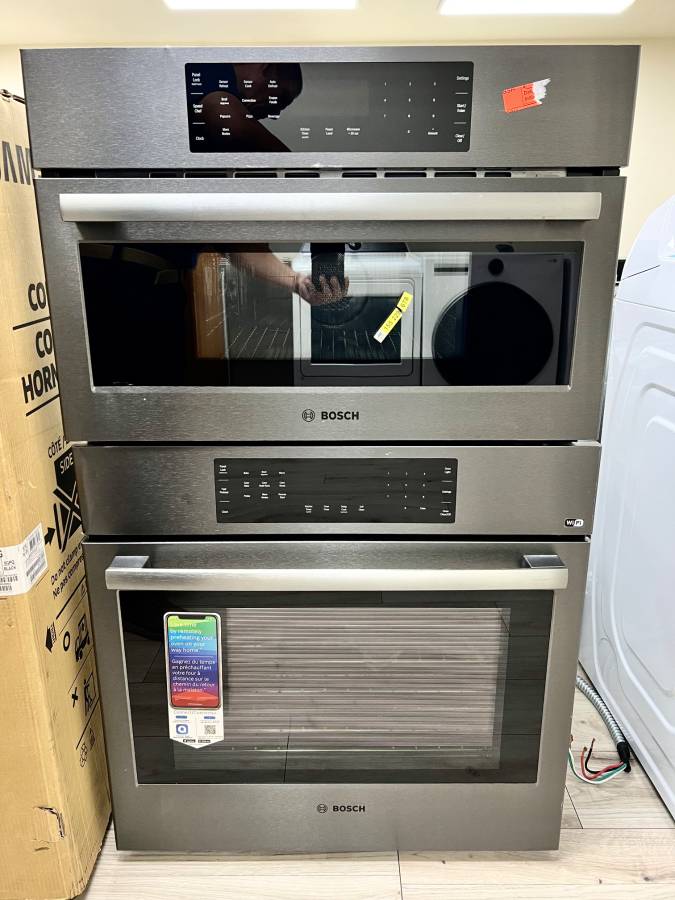 30 INCH Bosch 800 Series HBL8743UC Microwave Oven Combo Black Stainless Steel * New Open Box * Self Clean , Meat Probe , Fast Pre-Heat, Telescopic Racks., Speed Oven,WIFI,Proof Mode,Glide Racks