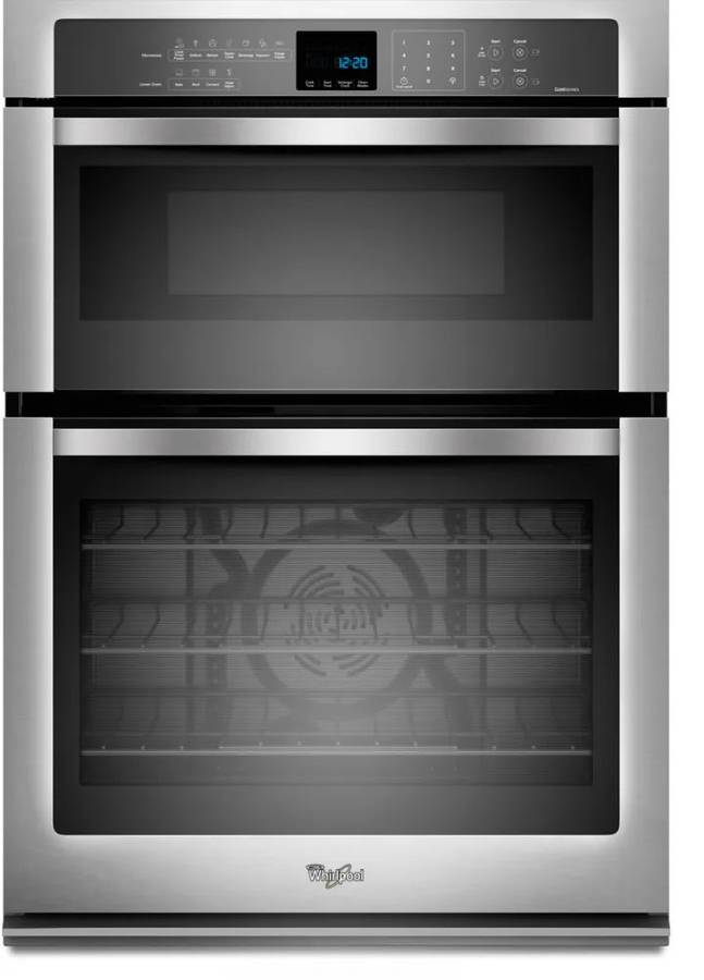 30 INCH Whirlpool WOC54EC0AS Microwave Combination Wall Oven Temperature Sensor, Steam, Self-Clean, 5.0 cu. ft. Self-Cleaning Oven 1.4 cu. ft. Microwave Hidden Bake Element Star-K Certified Sabbath Mode , Stainless Steel