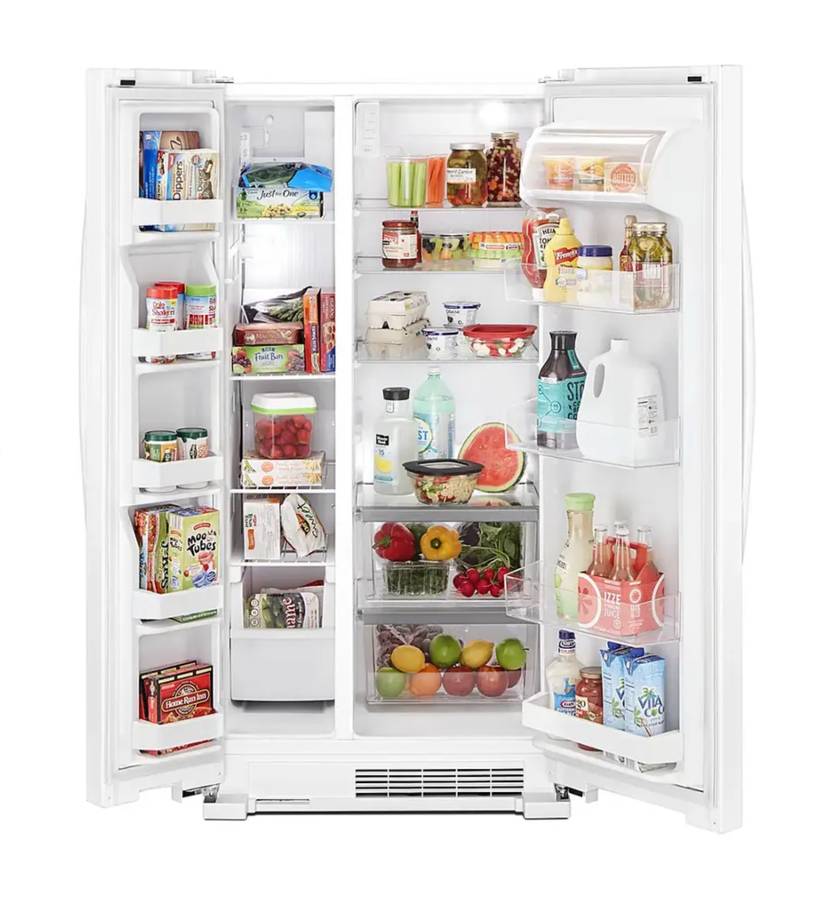 33 INCH Whirlpool WRS312SNHW Side by Side Refrigerator White * NEW * Freestanding 21.72 Cu. Ft. , Adjustable Gallon Door Bins, LED Interior Lighting, Hidden Hinges, Frameless Glass Shelves, Optional Icemaker, White .