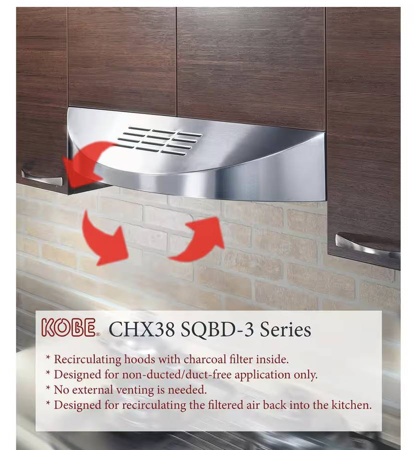 36 INCH KOBE 400 CFM Ductless Under Cabinet Range Hood * New Open Box * CHX3836SQBD3 , Stainless Steel