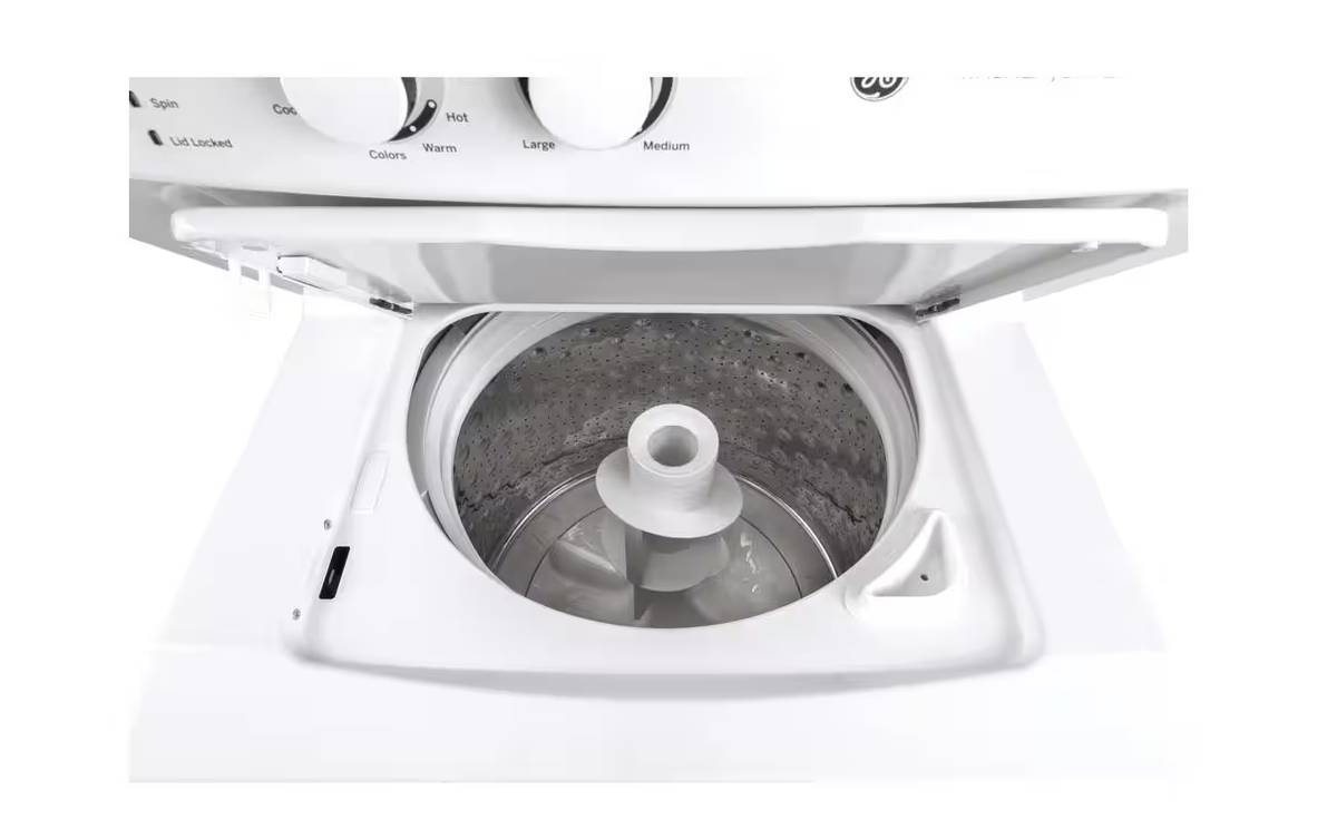 27 INCH GE Stackable GUD27ESSMWW Electric Laundry Center White * New Open Box Auto-load Sensing, Cycle Status Lights, Rotary Controls, 11 Wash Cycles, 6 Wash Rinse Temperatures , 800 RPM , White .